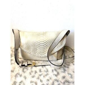 Aimee Kestenberg Cream Gold Leather Crossbody Snake Embossed Bag